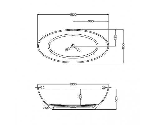 Ванна из полиэфирной смолы Abber Kristall 180х85 AT9702Amethyst Фиолетовая без гидромассажа