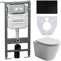 Комплект унитаза с инсталляцией Ceramicanova Balearica CN6000_1001B_1000 с сиденьем Микролифт и Черной матовой клавишей смыва