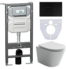 Комплект унитаза с инсталляцией Ceramicanova Balearica CN6000_1001B_1000 с сиденьем Микролифт и Черной матовой клавишей смыва