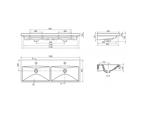 Раковина BelBagno 120 BB-0325-120-2-LVB двойная Белая