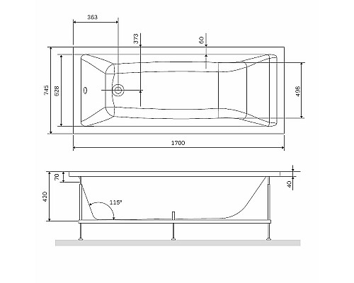 Каркас для ванны AM.PM Gem 170x75 W93A-170-075W-R Серый