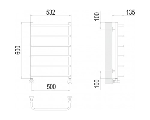 Водяной полотенцесушитель Terminus Стандарт П6 500x600 4670078530332 Хром, нижнее подключение, G 1/2" ВР