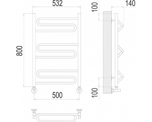 Водяной полотенцесушитель Terminus Юпитер П9 500x800 4670078530448 Хром, нижнее подключение, G 1/2" ВР