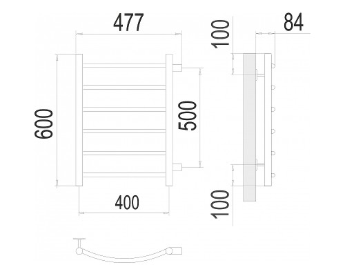 Водяной полотенцесушитель Terminus Классик П6 400х600 бп500 4670078530196 Хром, боковое подключение, G 1" НР