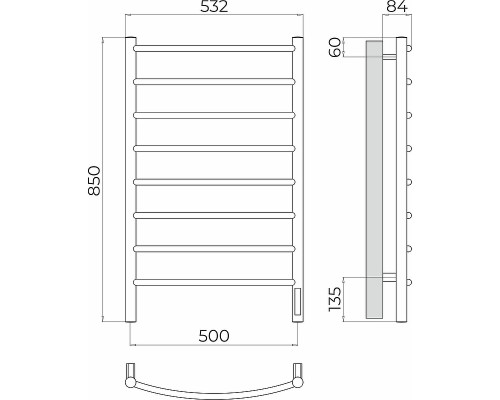 Электрический полотенцесушитель Terminus Классик П8 500х850 4670078531360 Хром