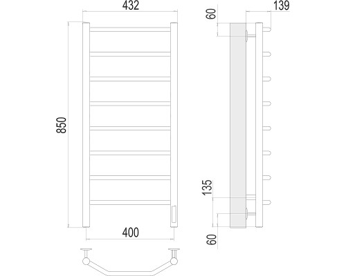 Электрический полотенцесушитель Terminus Виктория П8 400х850 4670078531209 Хром