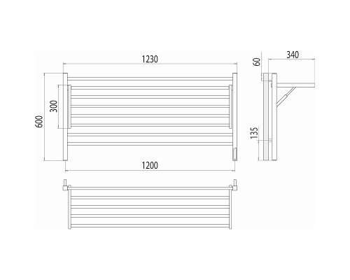 Электрический полотенцесушитель Terminus Горизонт П8 1200х600 4670078543332 с полкой Хром