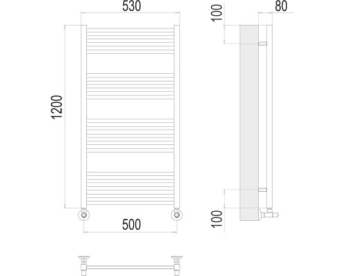 Водяной полотенцесушитель Terminus Сицилия П18 500х1200 4670078530813 Хром, нижнее подключение, G 1/2" ВР, с комплектом вентилей