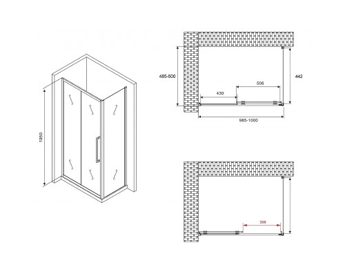 Душевой уголок Abber Schwarzer Diamant 100x50 профиль Хром стекло матовое