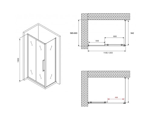 Душевой уголок Abber Schwarzer Diamant 120x60 профиль Хром стекло матовое