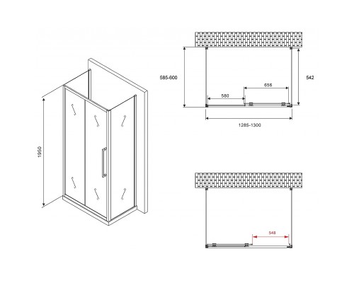 Душевой уголок Abber Schwarzer Diamant 130x60 профиль Хром стекло прозрачное