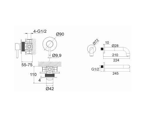 Смеситель для ванны Whitecross Y gold YSET03GL Золото