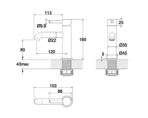 Смеситель для раковины Whitecross Y black Y1210BL Черный матовый