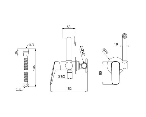 Гигиенический душ со смесителем Aquatek Вега AQ1019MB Черный матовый