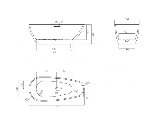 Ванна из искусственного камня Abber Dortmund 170x75 AM9911MLG Светло-серая матовая без гидромассажа