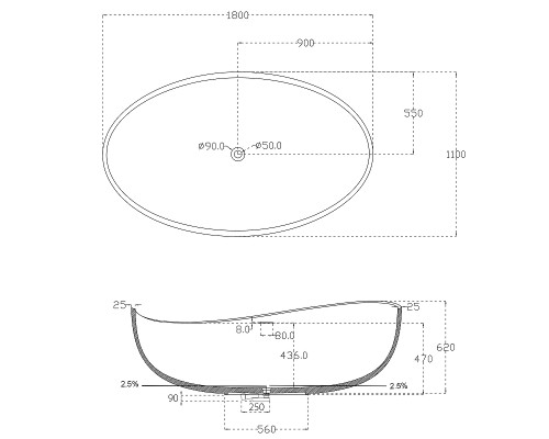 Ванна из искусственного камня Abber Stein 180x110 AS9639 без гидромассажа