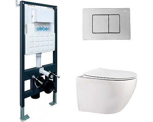 Комплект унитаза с инсталляцией Abber Bequem AC1100-AC0105-AC0120 с сиденьем Микролифт и клавишей смыва Хром