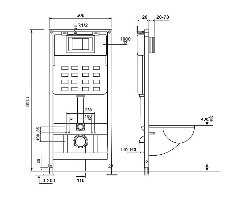 Комплект унитаза с инсталляцией Abber Bequem AC1100-AC0105-AC0120 с сиденьем Микролифт и клавишей смыва Хром