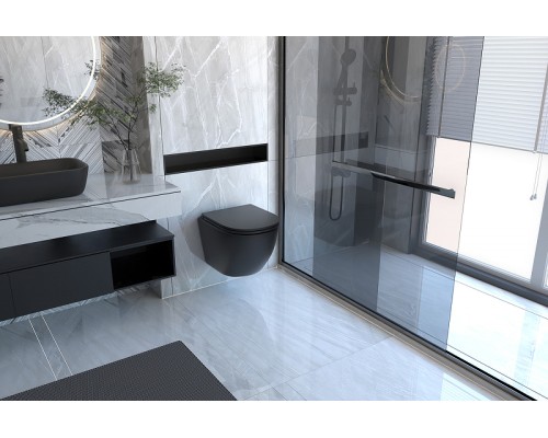 Комплект унитаза с инсталляцией Abber Bequem AC1100MB-AC0105-AC0121MB с сиденьем Микролифт и Черной матовой клавишей смыва