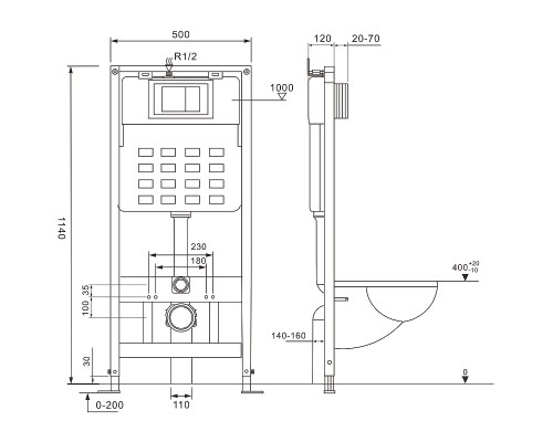 Комплект унитаза с инсталляцией Abber Bequem AC1100MB-AC0105-AC0121MB с сиденьем Микролифт и Черной матовой клавишей смыва