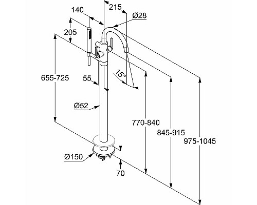 Смеситель для ванны Kludi Nova Fonte Puristic 205903915 Черный матовый