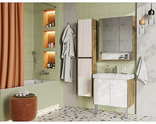 Тумба под раковину Aquaton Сканди Doors 70 1A278901SDZ90 Белый глянец Дуб рустикальный