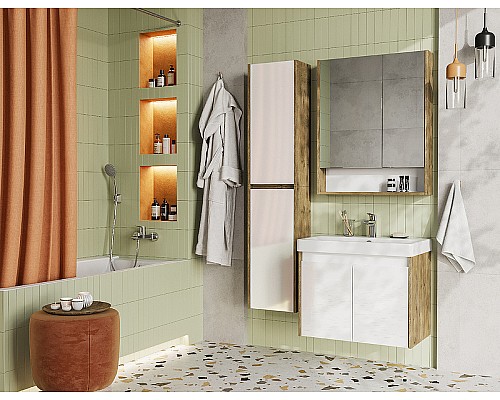 Тумба под раковину Aquaton Сканди Doors 70 1A278901SDZ90 Белый глянец Дуб рустикальный