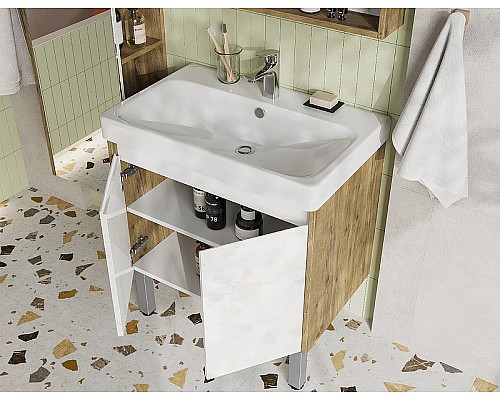 Тумба под раковину Aquaton Сканди Doors 70 1A278901SDZ90 Белый глянец Дуб рустикальный