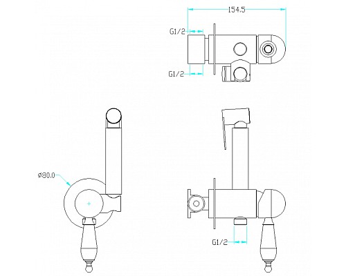 Гигиенический душ со смесителем Boheme Medici 435-BSW Золото