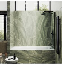 Шторка на ванну Maybah Glass 300x1400 в широком профиле Черный стекло прозрачное