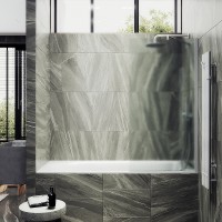 Шторка на ванну Maybah Glass 300x1400 в широком профиле Белый стекло сатиновое
