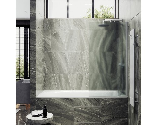 Шторка на ванну Maybah Glass 300x1400 в широком профиле Белый стекло сатиновое