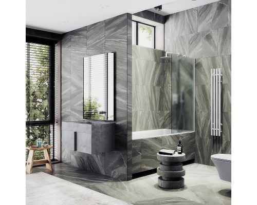 Шторка на ванну Maybah Glass 300x1400 в широком профиле Белый стекло сатиновое