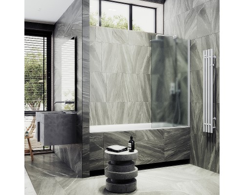Шторка на ванну Maybah Glass 300x1400 в широком профиле Белый стекло сатиновое