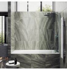 Шторка на ванну Maybah Glass 500x1400 в широком профиле Белый стекло прозрачное