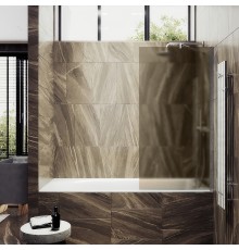 Шторка на ванну Maybah Glass 600x1400 в широком профиле Хром матовый стекло бронзовое матовое