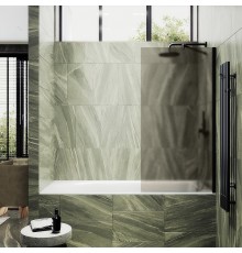 Шторка на ванну Maybah Glass 700x1400 в широком профиле Черный стекло бронзовое матовое