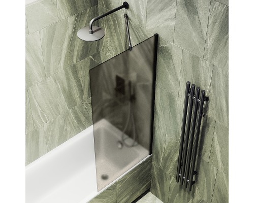 Шторка на ванну Maybah Glass MGV-75-6ш 700x1400 в широком профиле Черный стекло бронзовое матовое