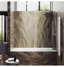 Шторка на ванну Maybah Glass 800x1400 в широком профиле Хром матовый стекло прозрачное