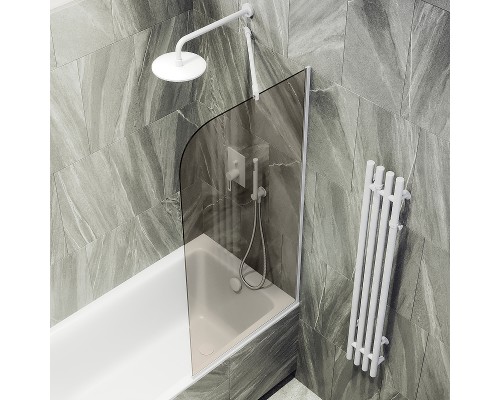 Шторка на ванну Maybah Glass MGV-127-1у 340x1400 в узком профиле Белый стекло бронзовое