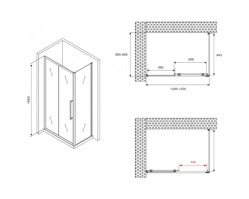 Душевой уголок Abber Schwarzer Diamant 130x90 профиль Черный стекло матовое