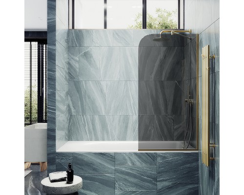 Шторка на ванну Maybah Glass MGV-146-3у 640x1400 в узком профиле Золото стекло графитовое