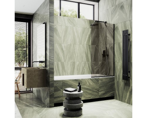 Шторка на ванну Maybah Glass MGV-151-6у 740x1400 в узком профиле Черный стекло бронзовое