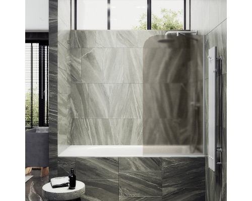 Шторка на ванну Maybah Glass MGV-76-1у 800x1400 в узком профиле Белый стекло бронзовое матовое