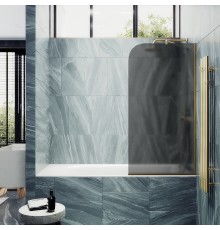 Шторка на ванну Maybah Glass 500x1400 в узком профиле Золото стекло графитовое матовое