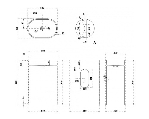 Раковина Abber Stein 58 AS2550-H Белая матовая
