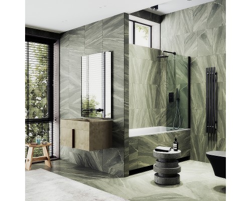 Шторка на ванну Maybah Glass MGV-596-6 400x1400 поворотная на монопетле Черный стекло прозрачное