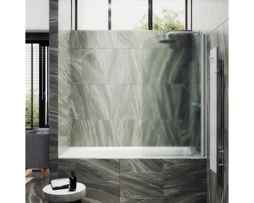 Шторка на ванну Maybah Glass MGV-605-1 400x1400 поворотная на монопетле Белый стекло сатиновое