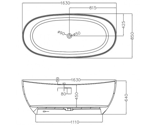 Ванна из искусственного камня Abber Stein 163x85 AS9615-1.6 без гидромассажа