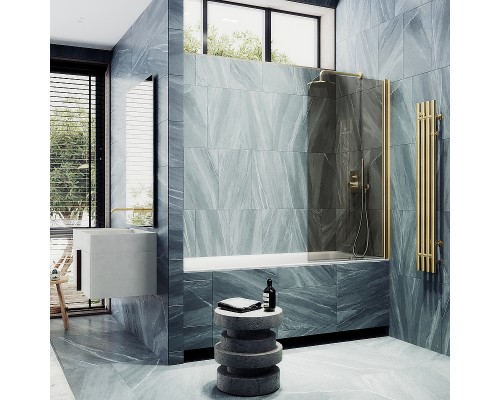 Шторка на ванну Maybah Glass MGV-606-3 500x1400 поворотная на монопетле Золото стекло бронзовое